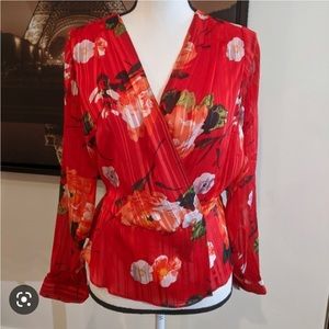 GUESS Flower Print Blouse - Red sz. L